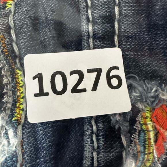 Big Star Shorts Womens 24 Blue Denim Jean MulticolorNeon Embroidered Distressed - Picture 14 of 14